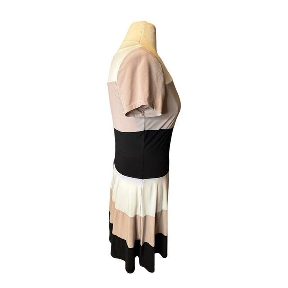 JULIAN TAYLOR Ivory Taupe Black Colorblock Stretch Dress Size 6 Neutral Capsule - Picture 6 of 9